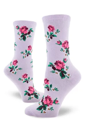 Pink Roses on Lavender Women's Crew Sock