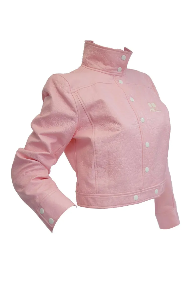 1970s Courreges Bubblegum Pink Vinyl Mod Jacket