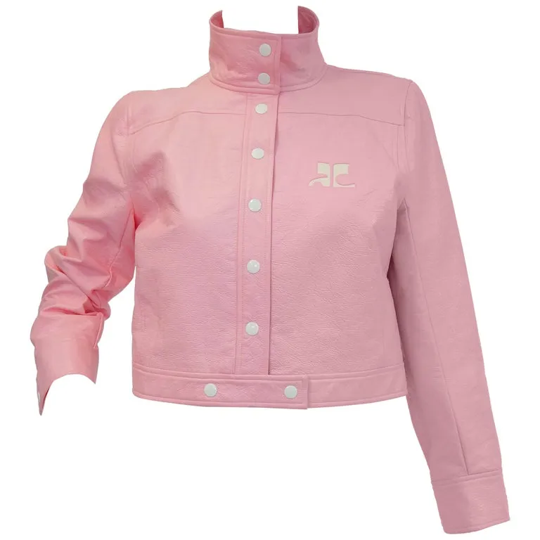 1970s Courreges Bubblegum Pink Vinyl Mod Jacket