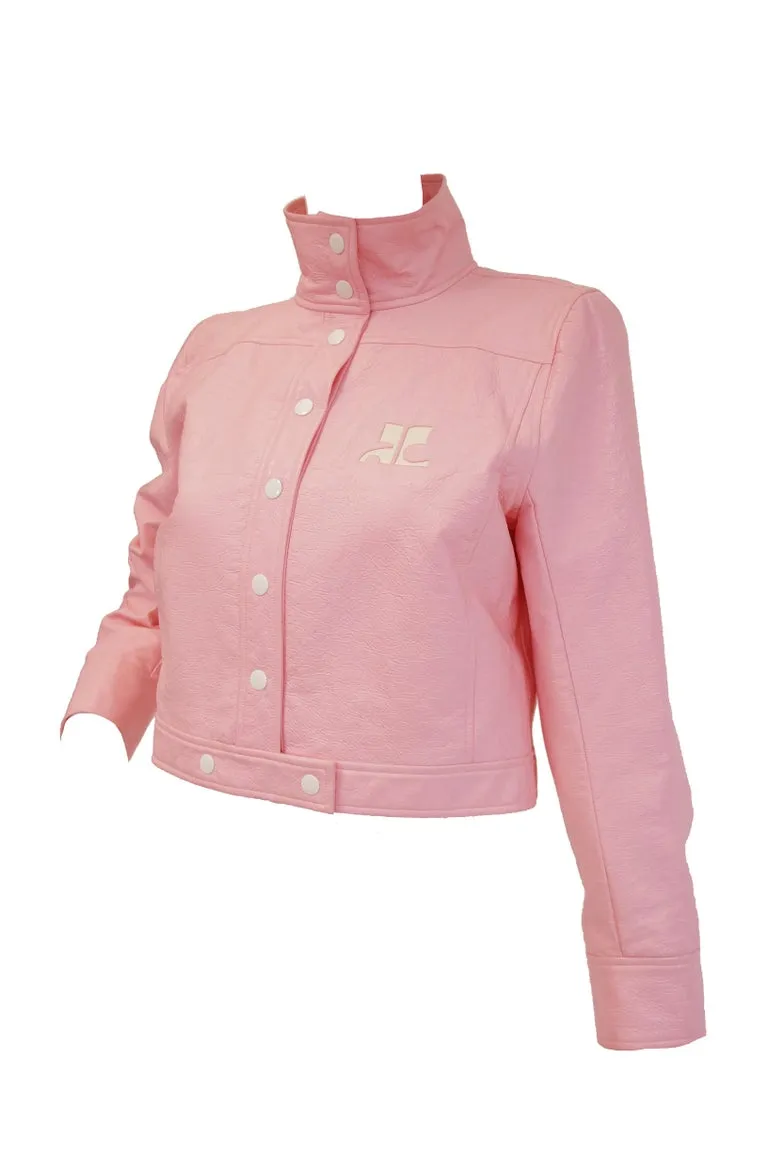 1970s Courreges Bubblegum Pink Vinyl Mod Jacket