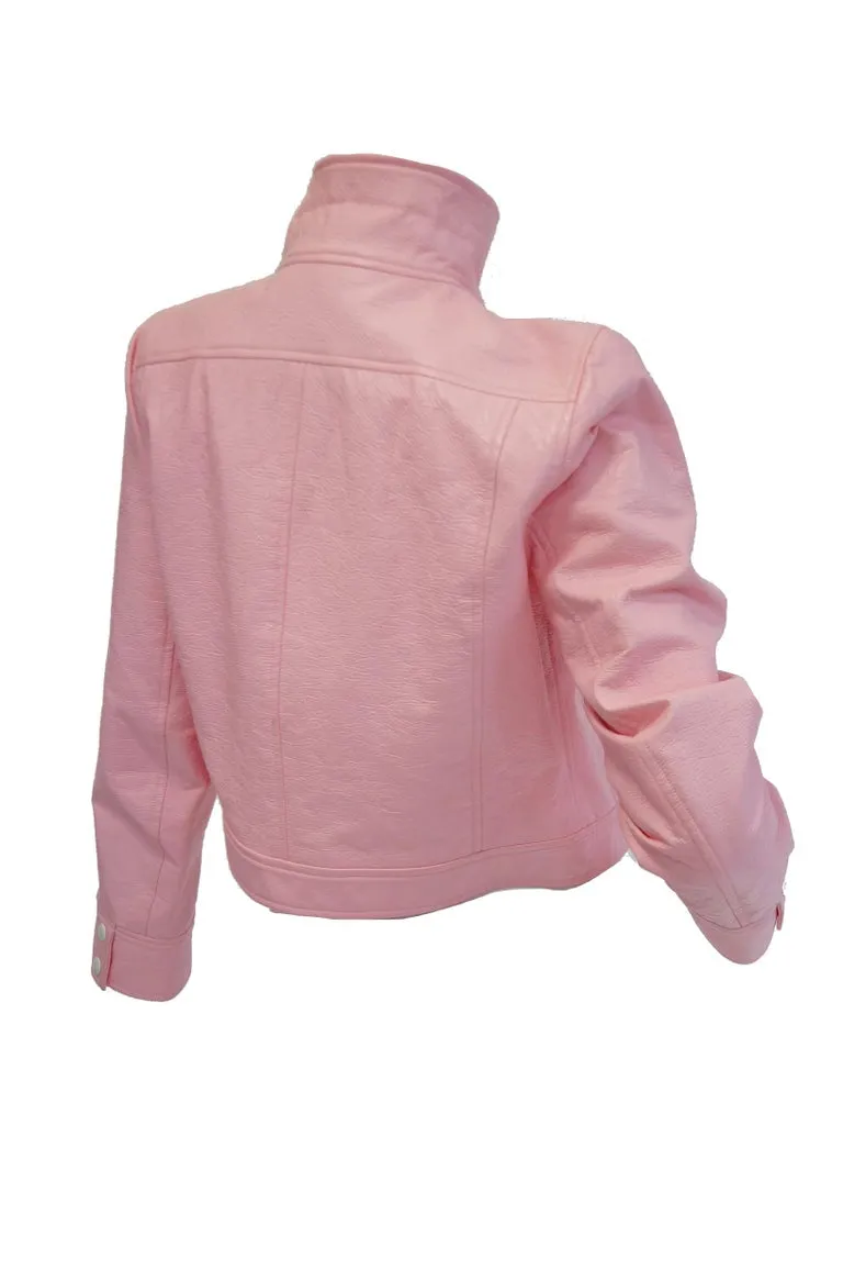 1970s Courreges Bubblegum Pink Vinyl Mod Jacket