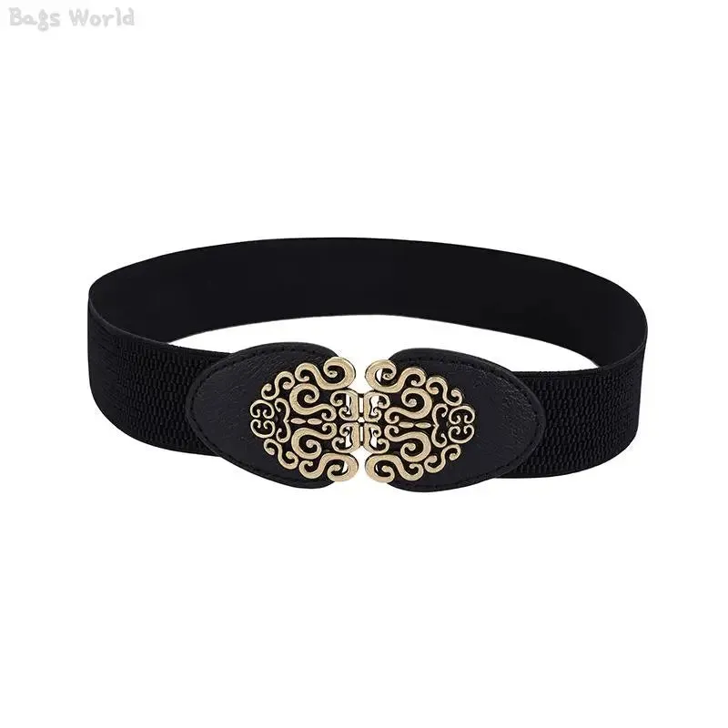 1x Korean Fashion Ladies Decorated Elastic Wide Belt Buckle Dress Sweater Sweater Waist Belt for Woman