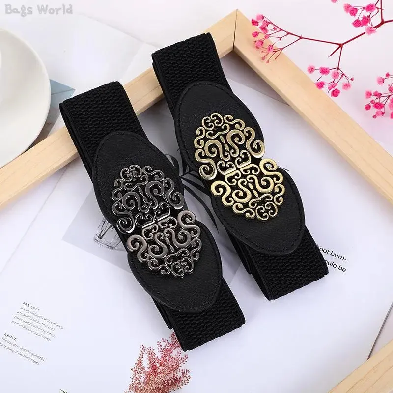 1x Korean Fashion Ladies Decorated Elastic Wide Belt Buckle Dress Sweater Sweater Waist Belt for Woman