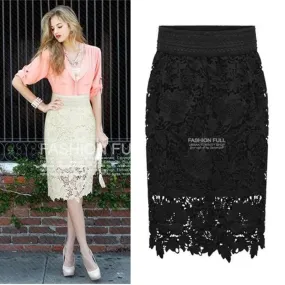 2021 New Spring fashion women skirt package hip Slim was thin skirt womens OL knee length lace embroidery midi skirt women saia