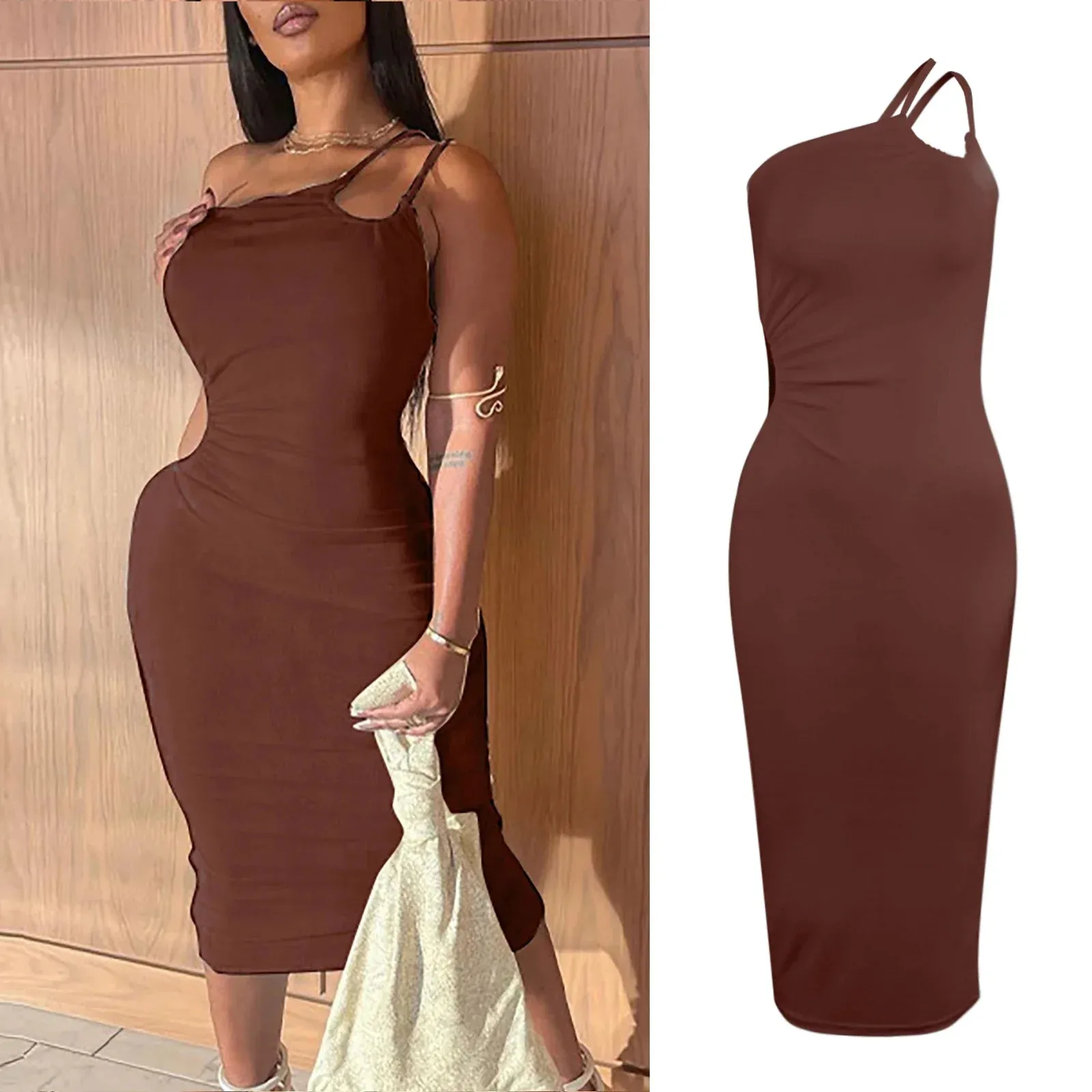 2024 New Summer Autumn Women White Black Strap Bodycon Sexy Streetwear Party Club Elegant Fashion Clothes Midi Dress