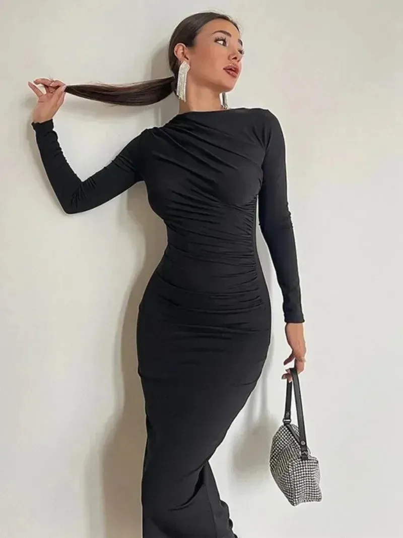 2024 Streetwear Spring Office Lady Solid Tunics Bodycon Party Maxi Dress