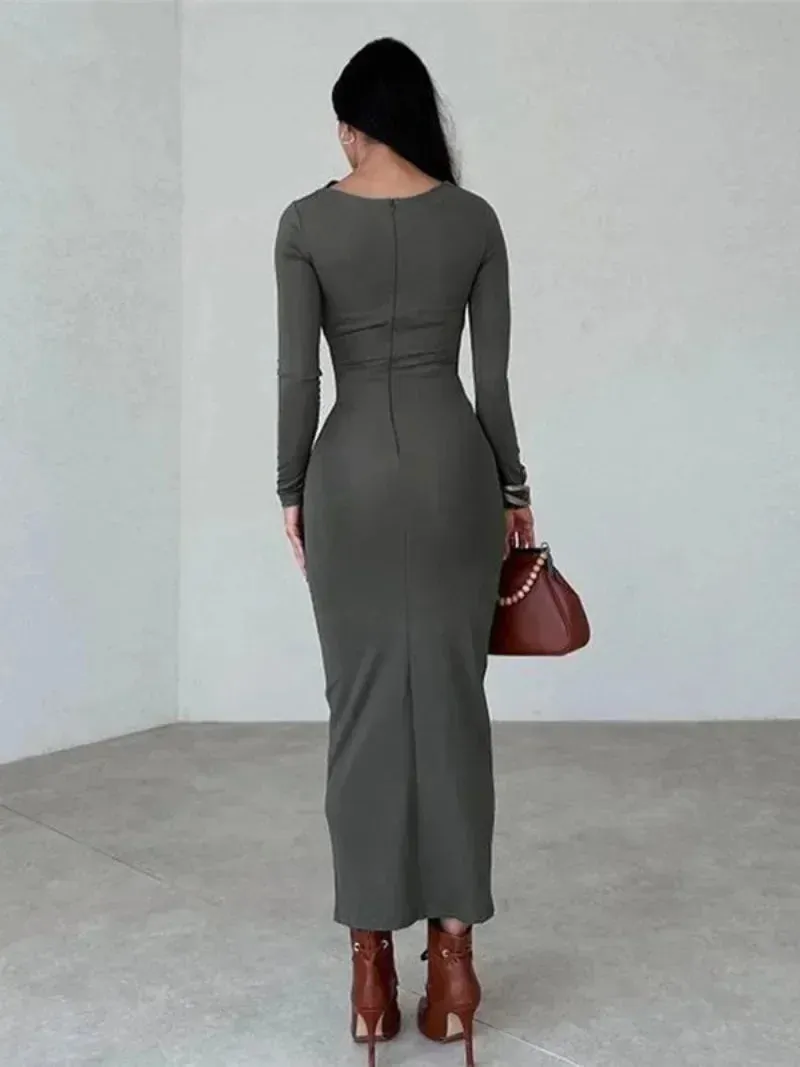 2024 Streetwear Spring Office Lady Solid Tunics Bodycon Party Maxi Dress