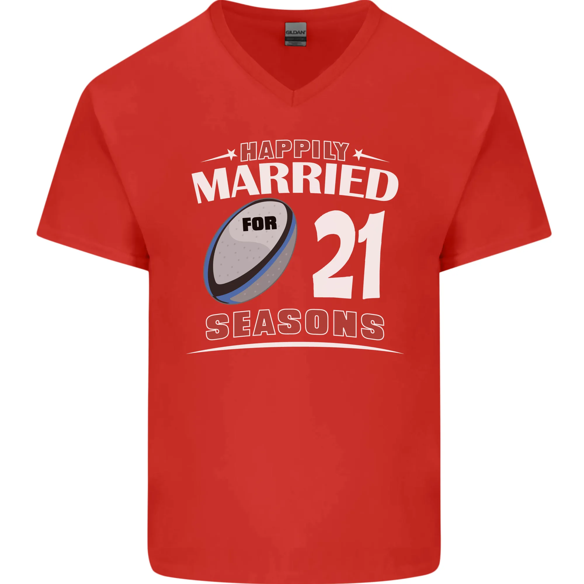 21 Year Wedding Anniversary 21st Rugby Mens V-Neck Cotton T-Shirt