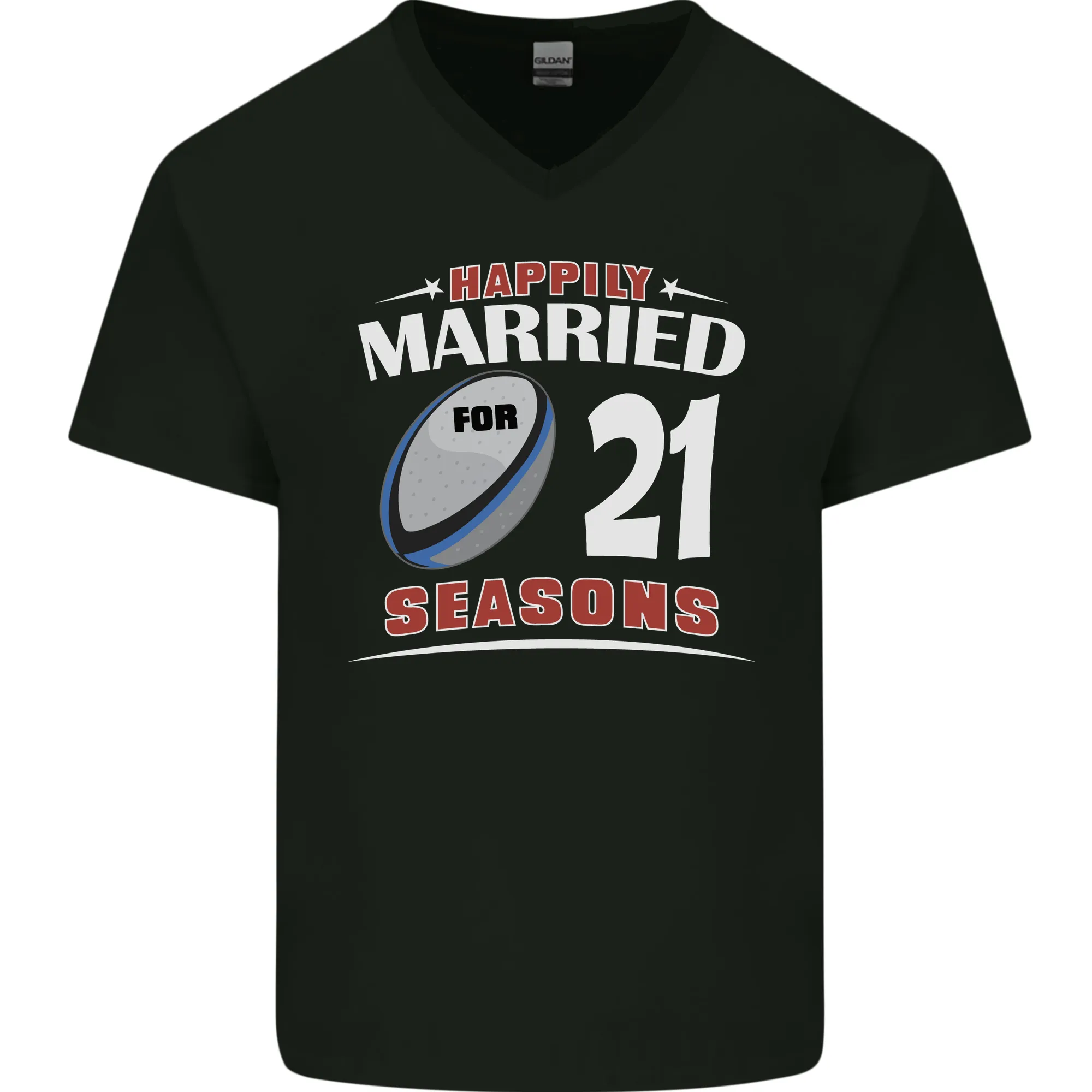 21 Year Wedding Anniversary 21st Rugby Mens V-Neck Cotton T-Shirt