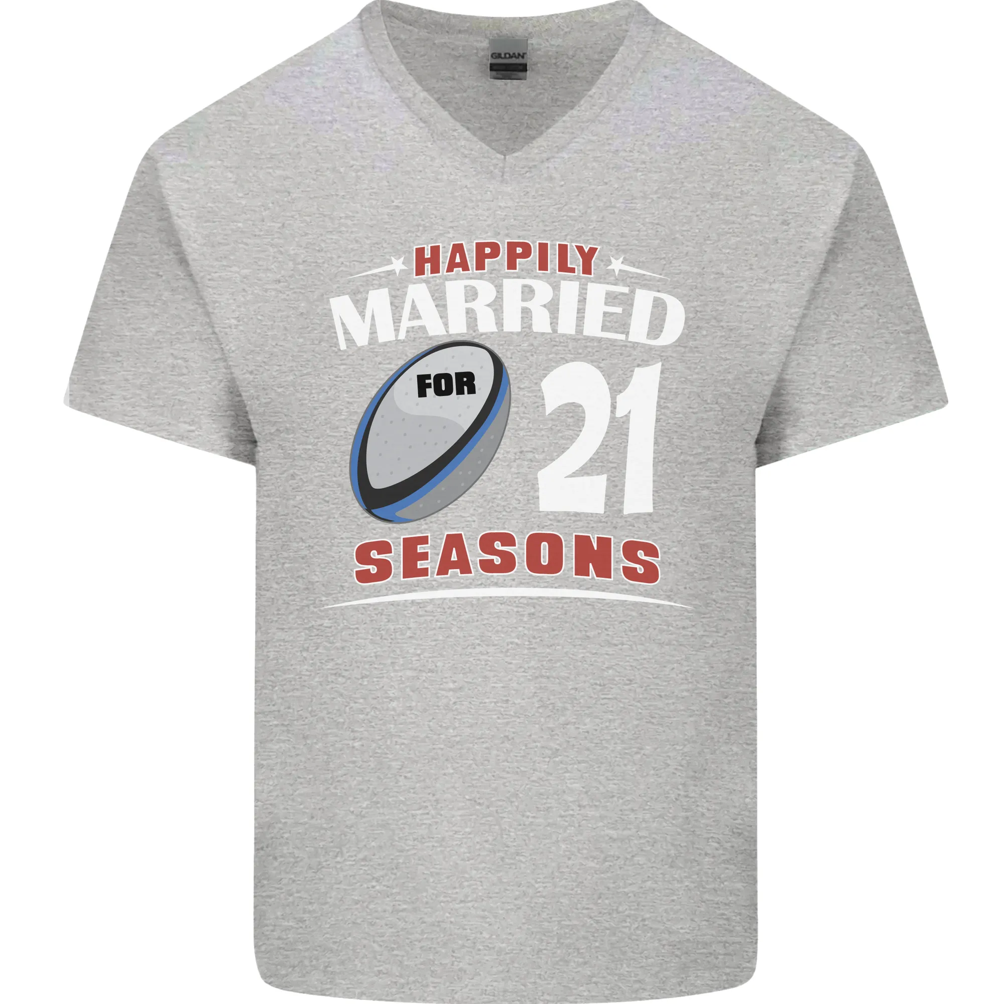 21 Year Wedding Anniversary 21st Rugby Mens V-Neck Cotton T-Shirt