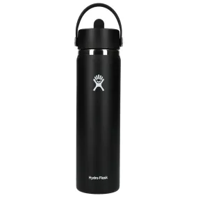 48-Hour Hydro Flask Black Wide Mouth 24oz Bottle with Flex Straw Cap