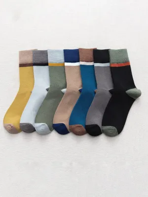 7pairs Men Colorblock Crew Socks