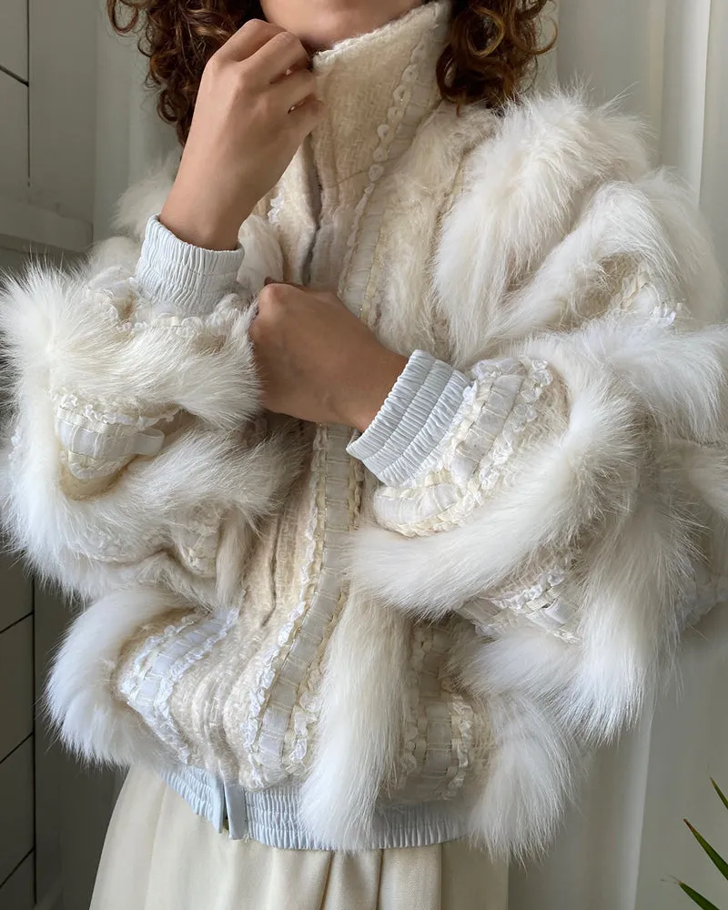 80s Schjelde Fox Fur Woven Jacket | S-M