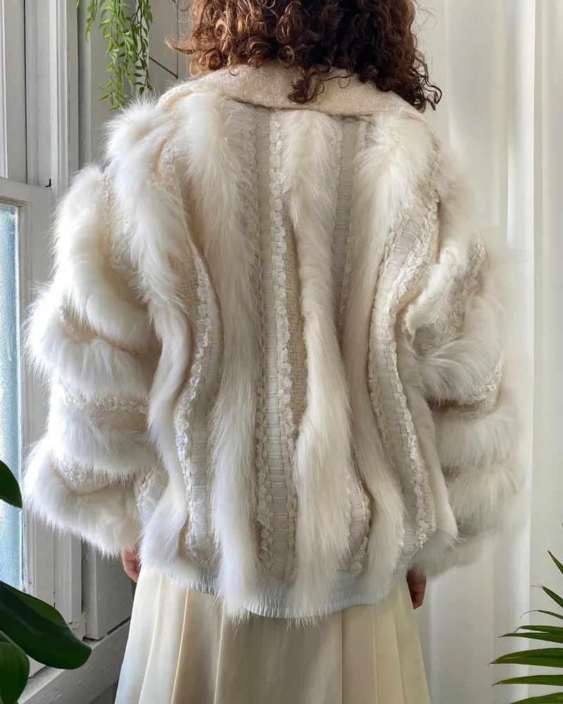 80s Schjelde Fox Fur Woven Jacket | S-M