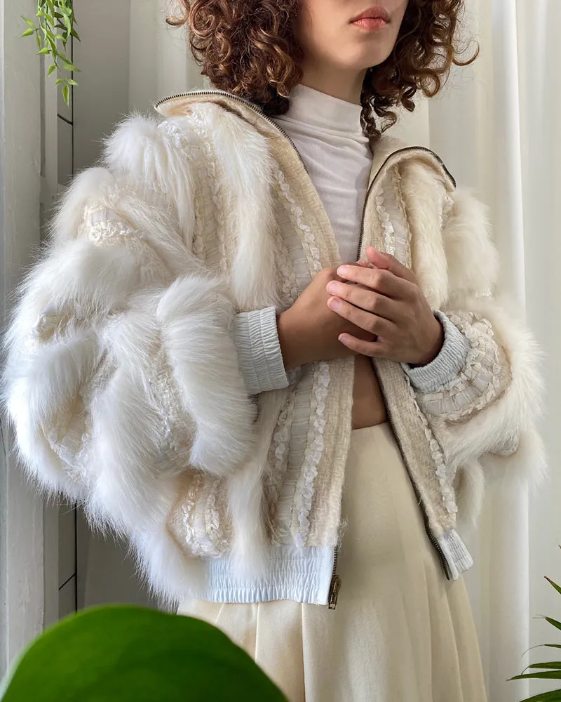 80s Schjelde Fox Fur Woven Jacket | S-M