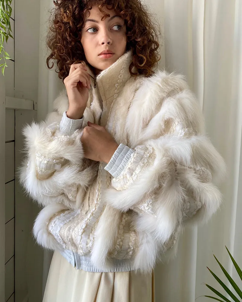 80s Schjelde Fox Fur Woven Jacket | S-M