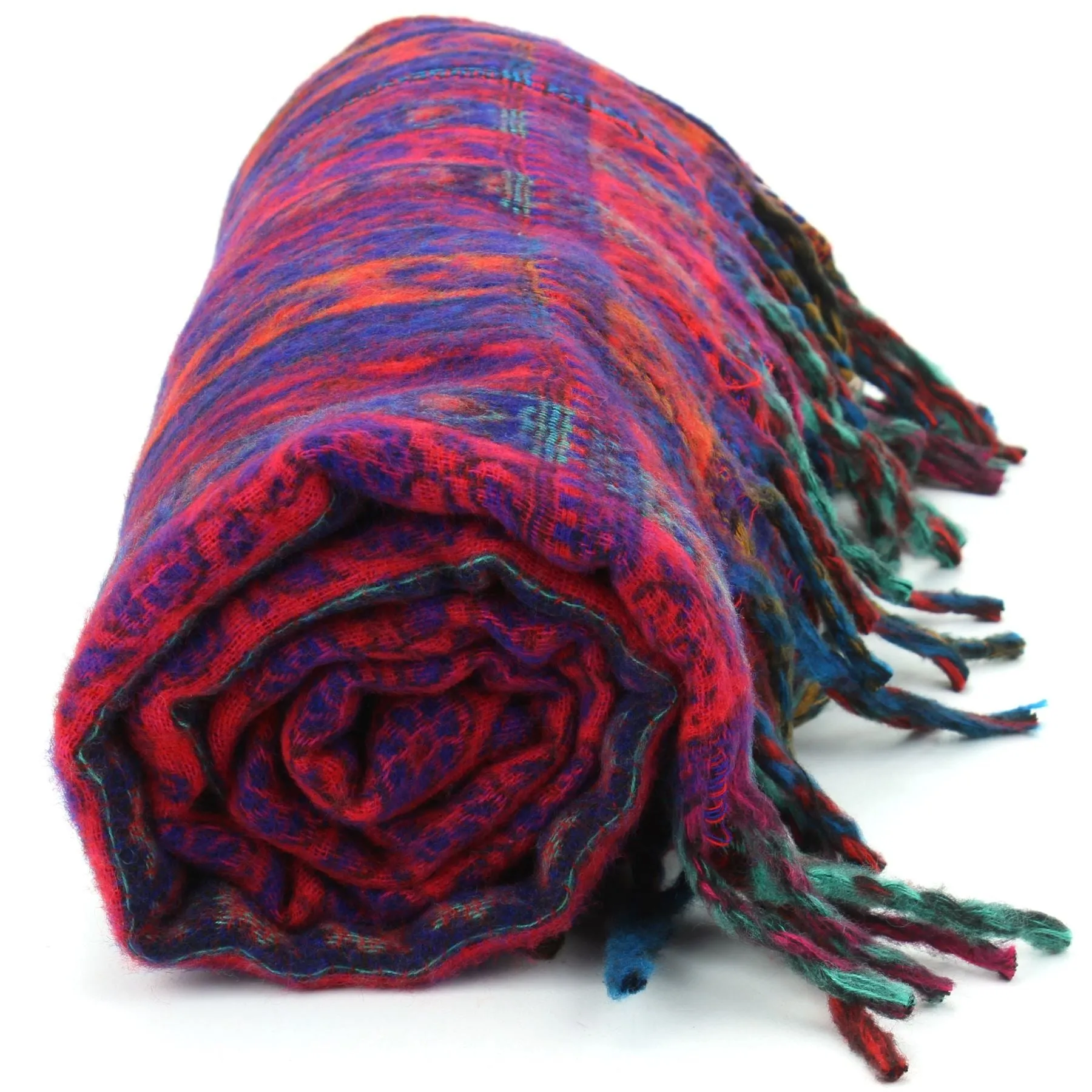 Acrylic Wool Shawl Blanket - Stripe - Bright Red & Blue