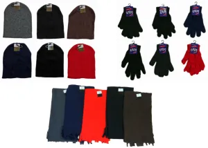 adult beanie knit hats, magic gloves, and solid scarves combo packs Case of 180