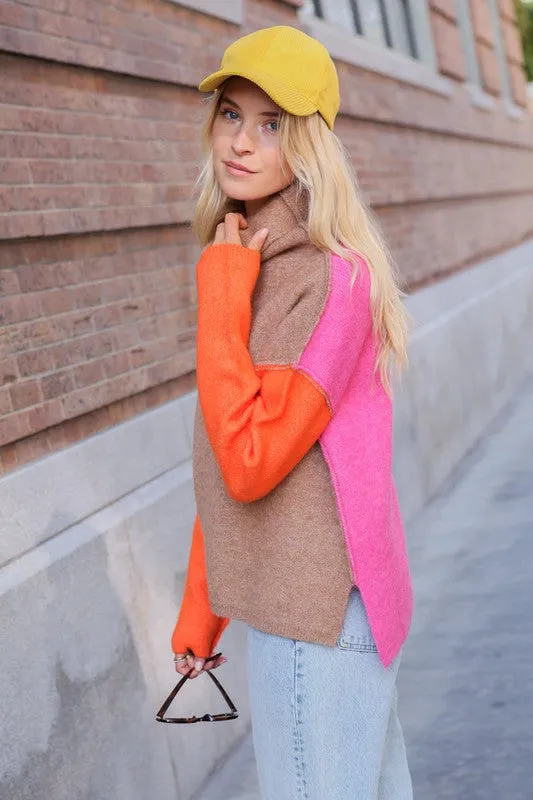 Ainsley Two Tone Color Block Turtleneck Sweater