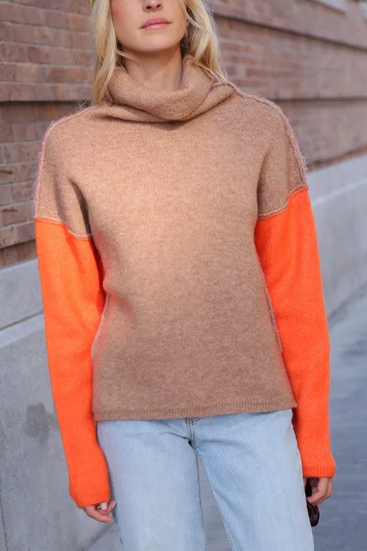 Ainsley Two Tone Color Block Turtleneck Sweater