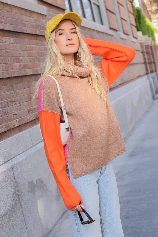 Ainsley Two Tone Color Block Turtleneck Sweater