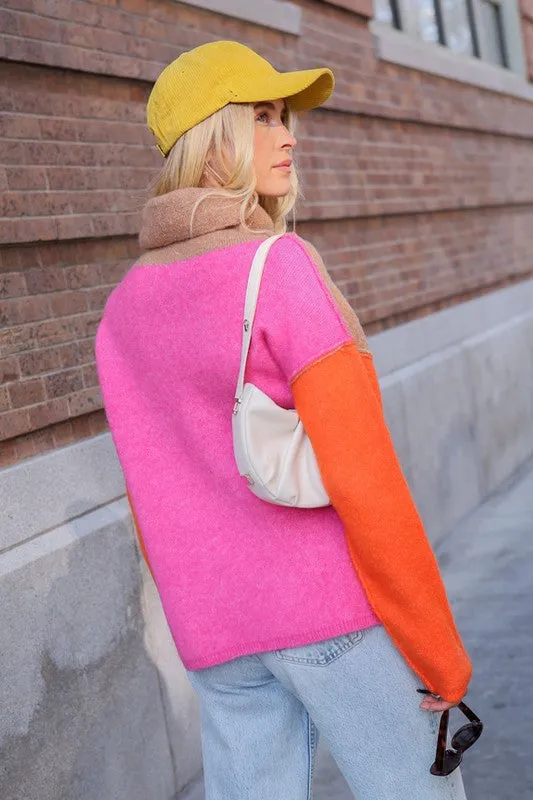 Ainsley Two Tone Color Block Turtleneck Sweater