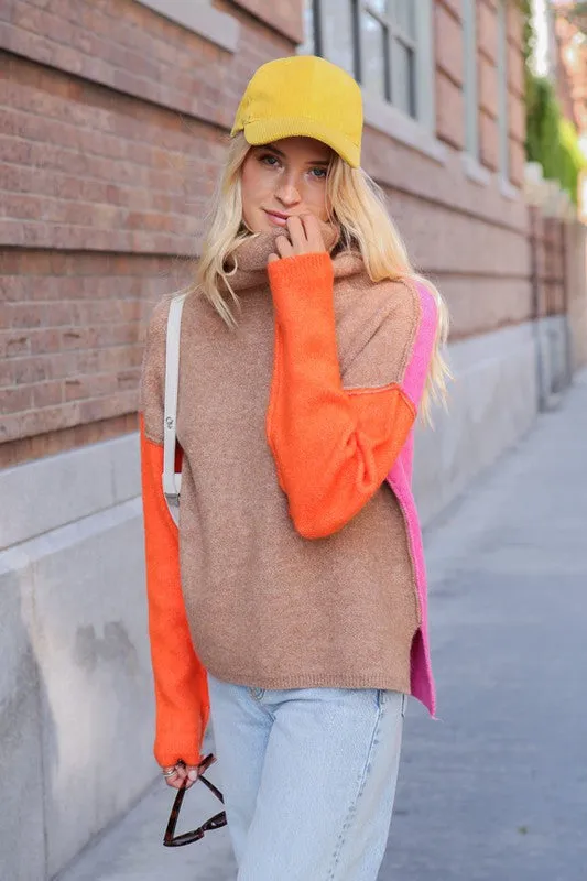 Ainsley Two Tone Color Block Turtleneck Sweater