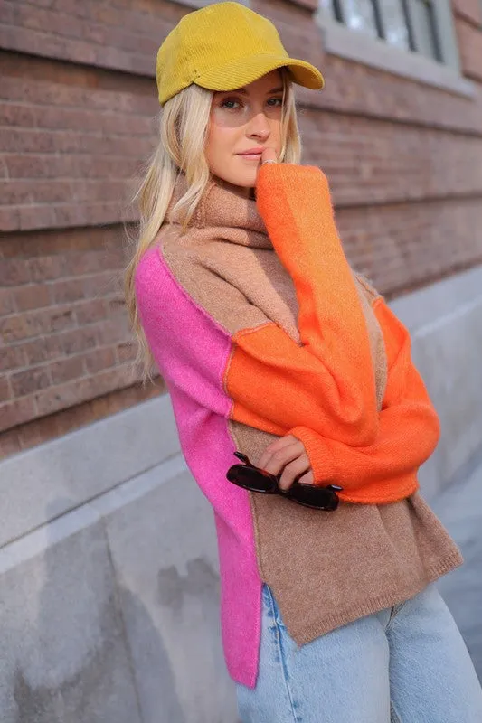 Ainsley Two Tone Color Block Turtleneck Sweater