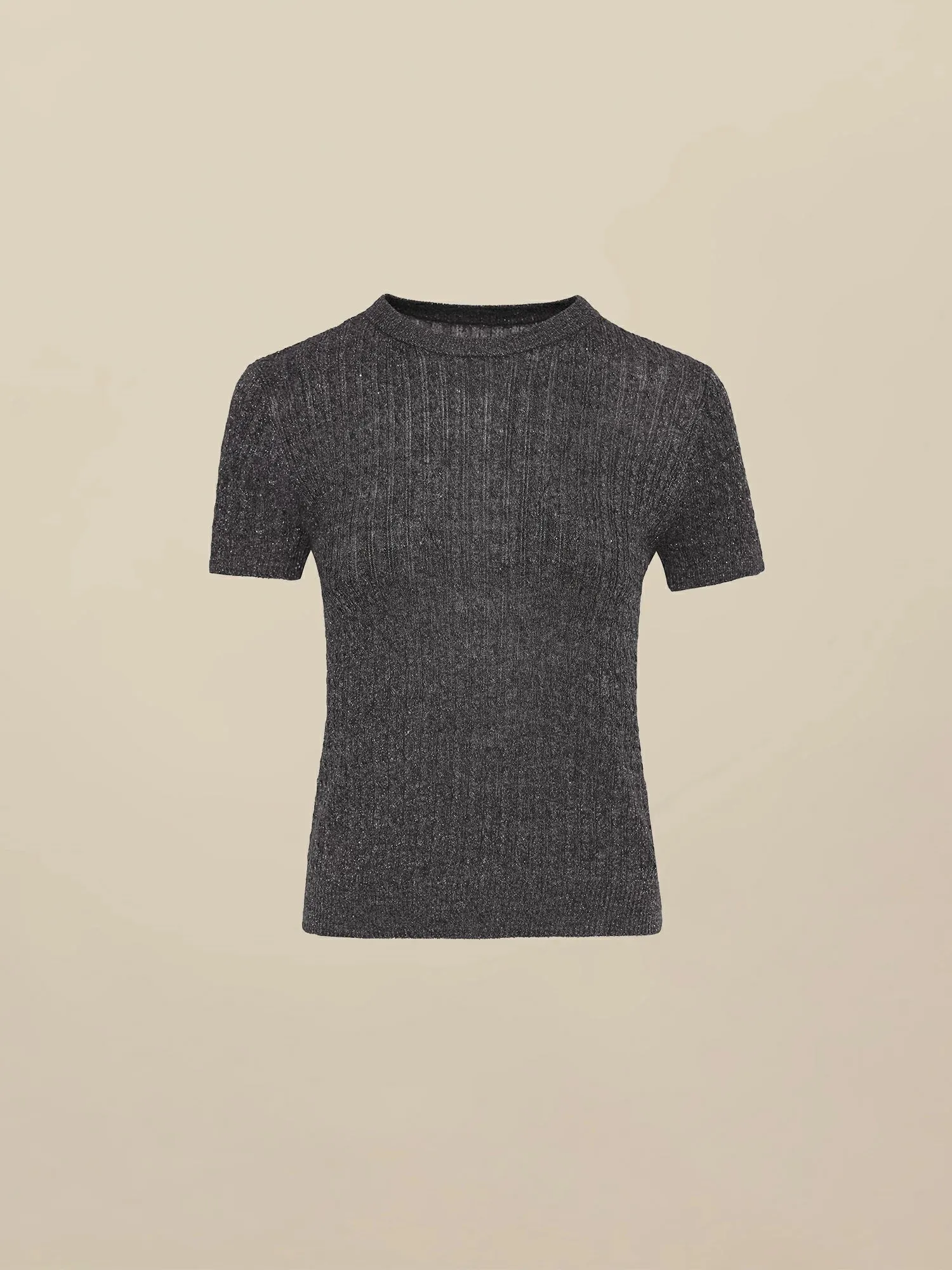 Amoretu Wool Short Sleeve Sequin Knitted T-Shirt