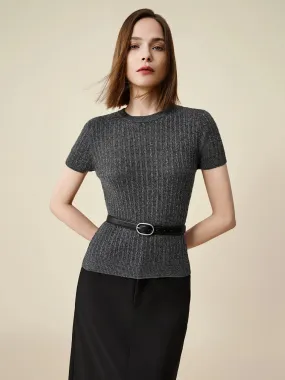 Amoretu Wool Short Sleeve Sequin Knitted T-Shirt