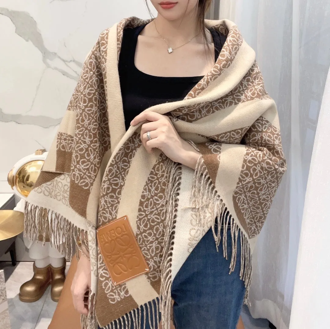 ANAGRAM WOOL JACQUARD BLANKET SHAWL 140 CM CAMEL BEIGE 413661