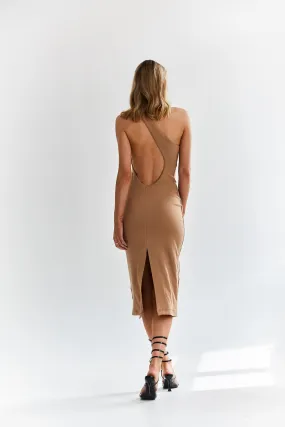 Asymmetric Back Dress Camel