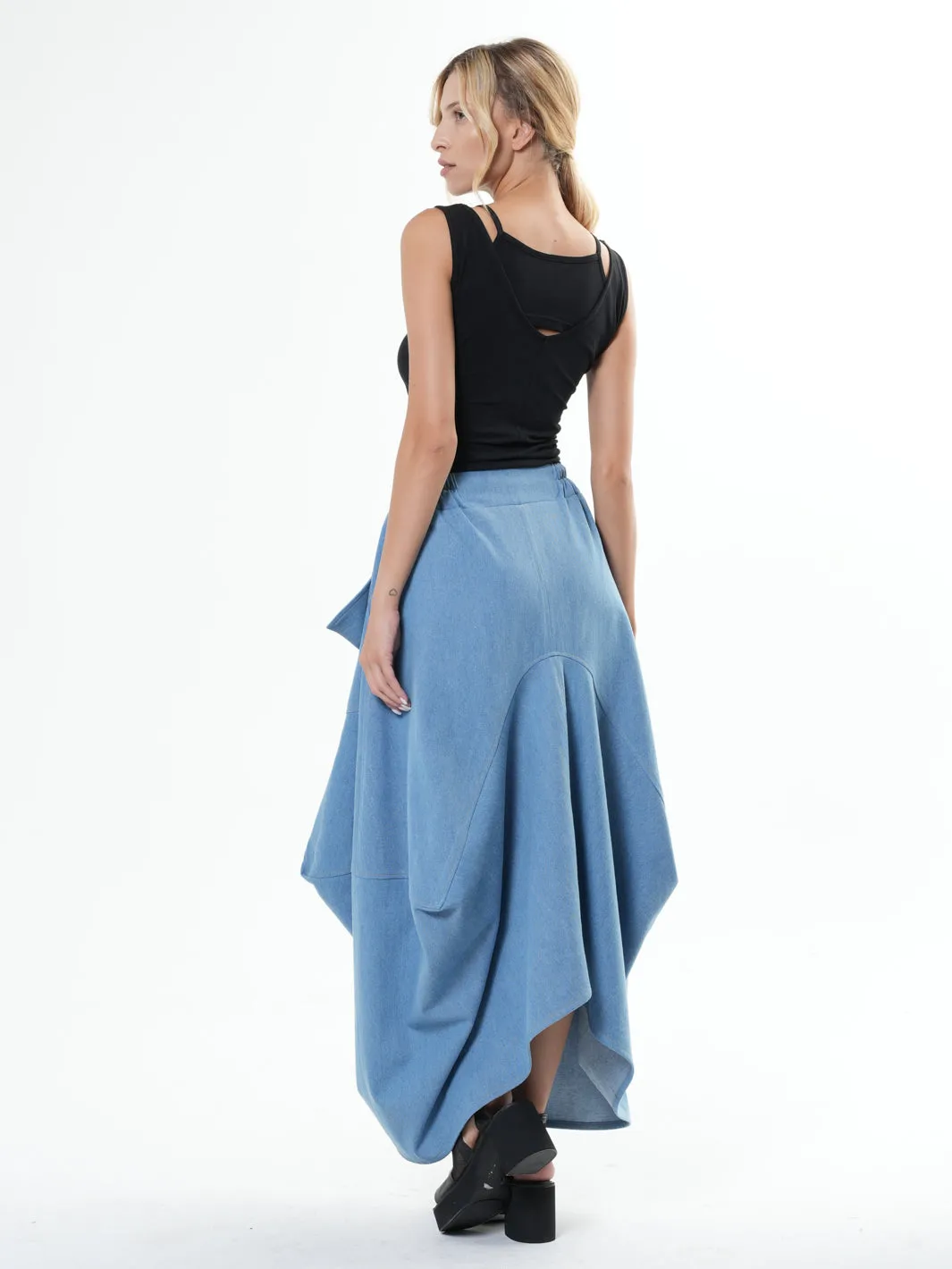 Asymmetrical Long Light Denim Skirt