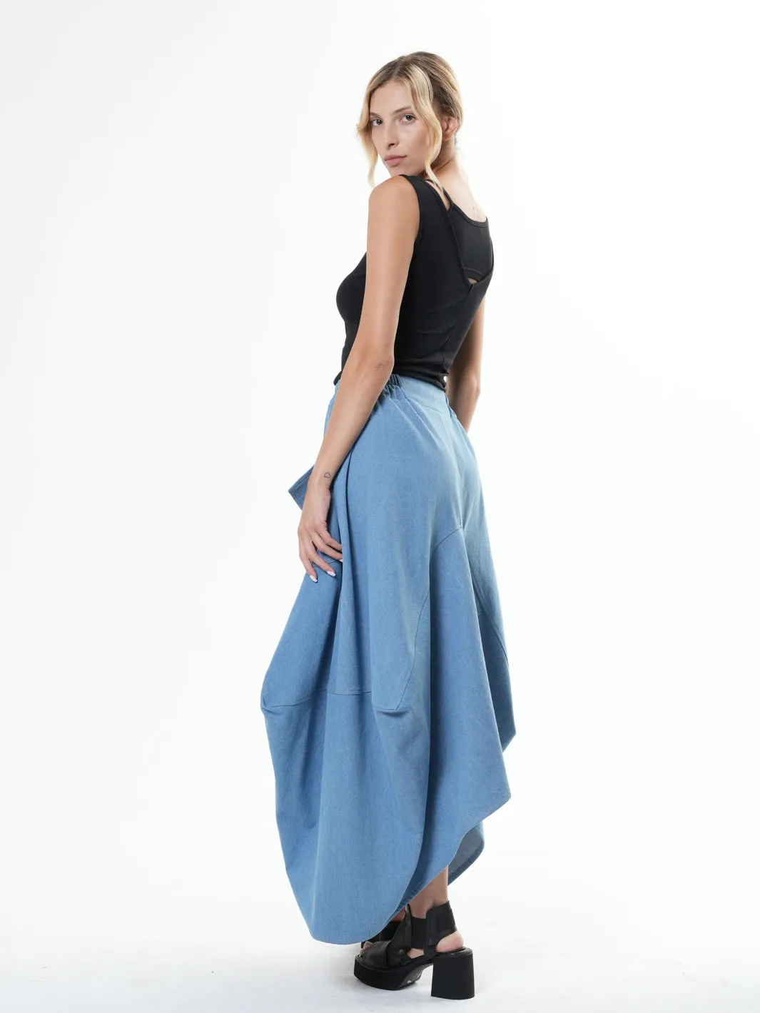 Asymmetrical Long Light Denim Skirt