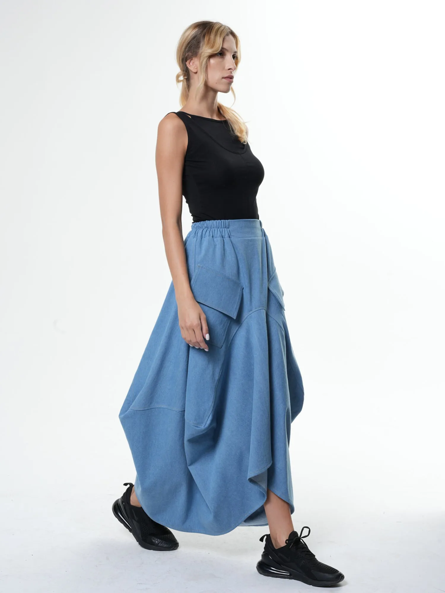 Asymmetrical Long Light Denim Skirt