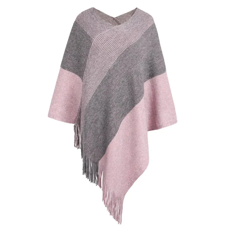 Autumn Winter Contrast Cloak Shawl Fashion Street  Poncho Capes