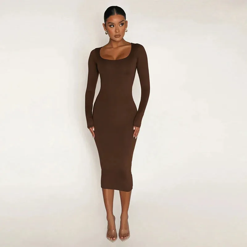 Autumn Winter Women Solid Color Velvet Long Sleeve Skinny Wrapped Hip Dress Bodycon Sexy Streetwear Party Elegant Club