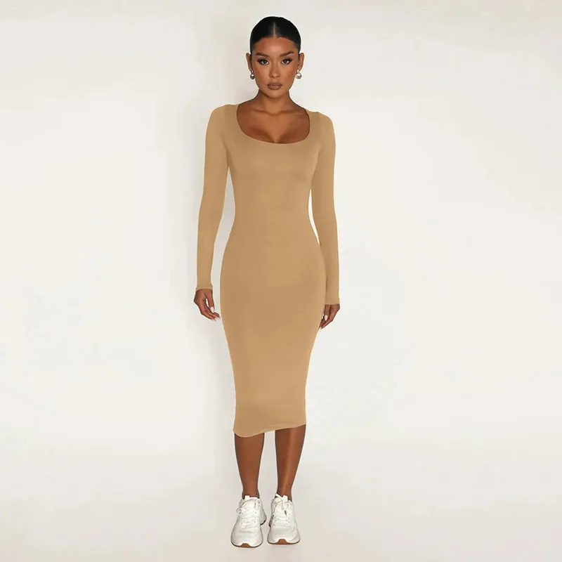 Autumn Winter Women Solid Color Velvet Long Sleeve Skinny Wrapped Hip Dress Bodycon Sexy Streetwear Party Elegant Club