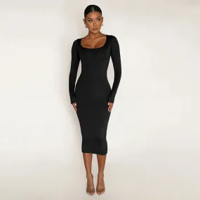 Autumn Winter Women Solid Color Velvet Long Sleeve Skinny Wrapped Hip Dress Bodycon Sexy Streetwear Party Elegant Club