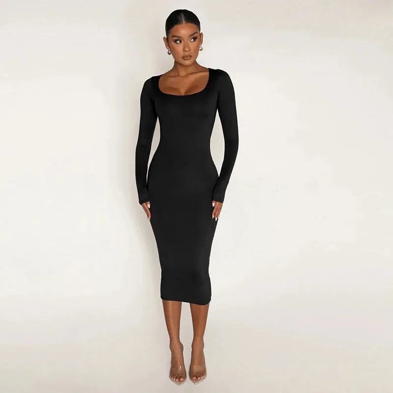 Autumn Winter Women Solid Color Velvet Long Sleeve Skinny Wrapped Hip Dress Bodycon Sexy Streetwear Party Elegant Club