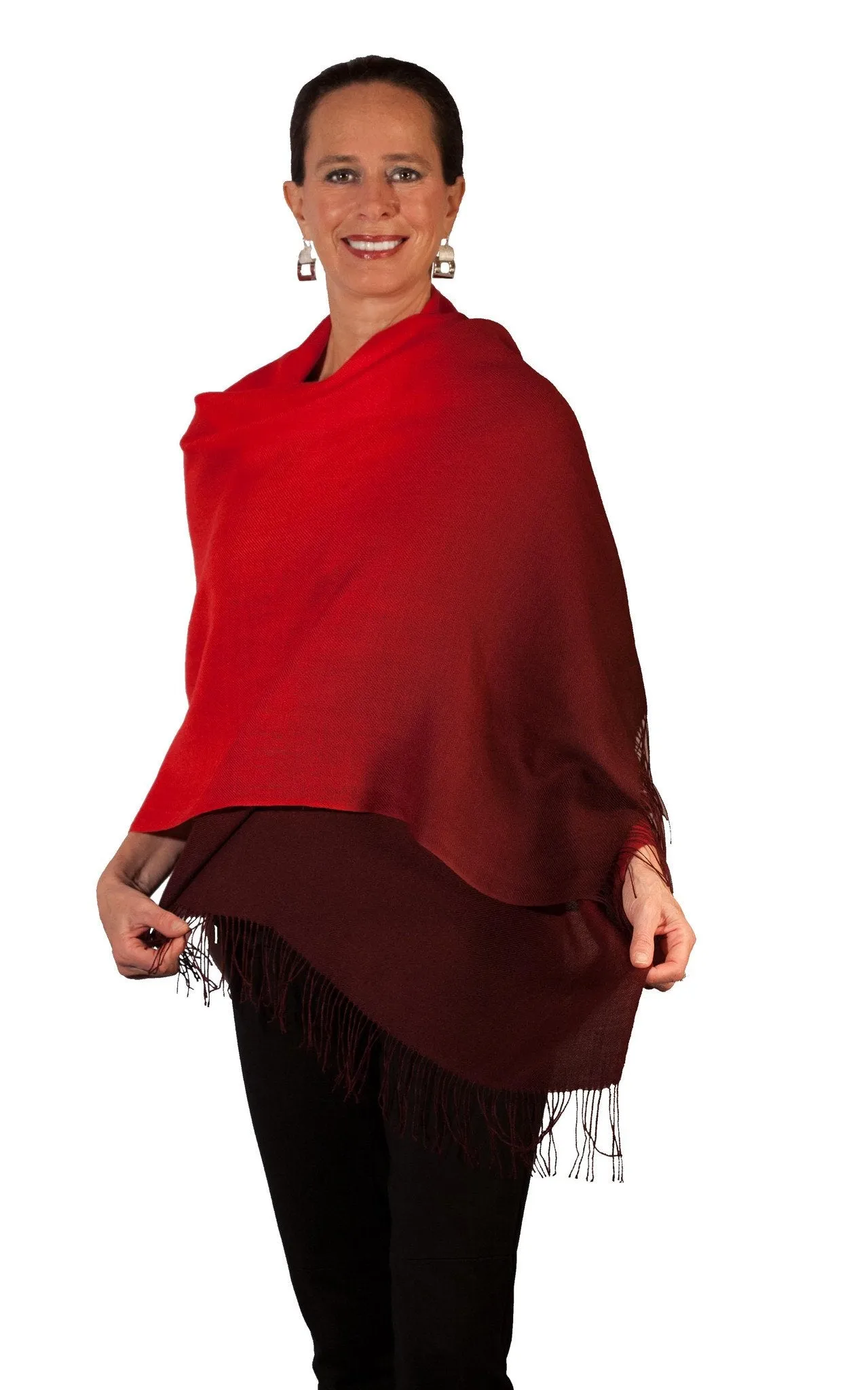 Baby Alpaca & Silk Shawl Two-toned Degrade - Dip Dyed in Red