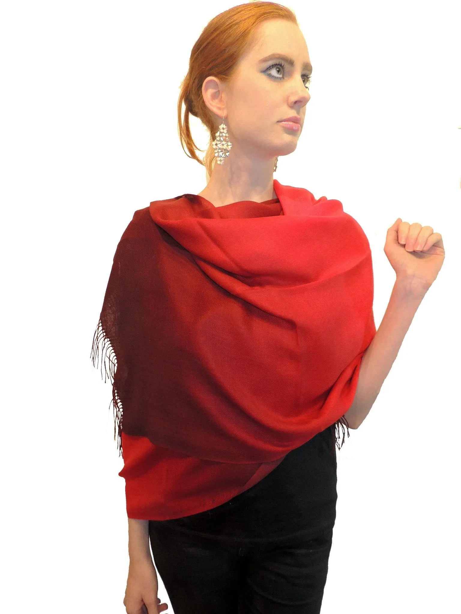 Baby Alpaca & Silk Shawl Two-toned Degrade - Dip Dyed in Red