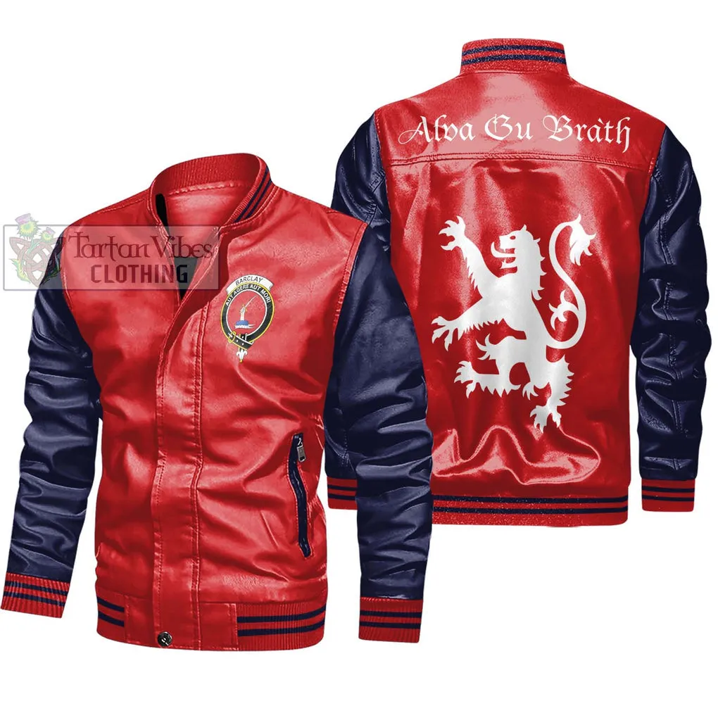 Barclay Family Crest Leather Bomber Jacket Lion Rampant Alba Gu Brath Style