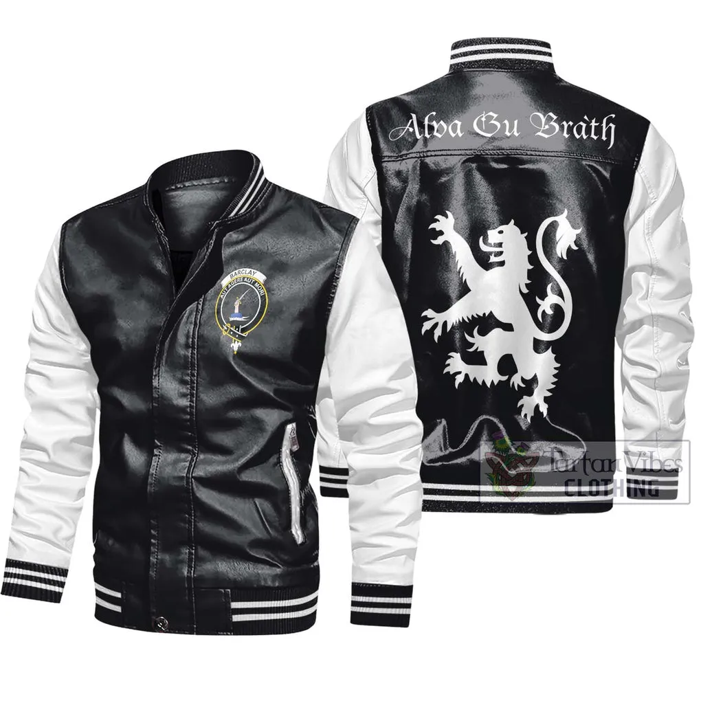 Barclay Family Crest Leather Bomber Jacket Lion Rampant Alba Gu Brath Style