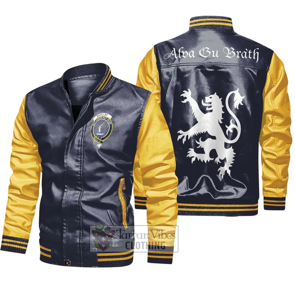 Barclay Family Crest Leather Bomber Jacket Lion Rampant Alba Gu Brath Style