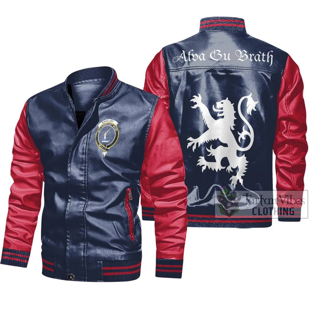 Barclay Family Crest Leather Bomber Jacket Lion Rampant Alba Gu Brath Style