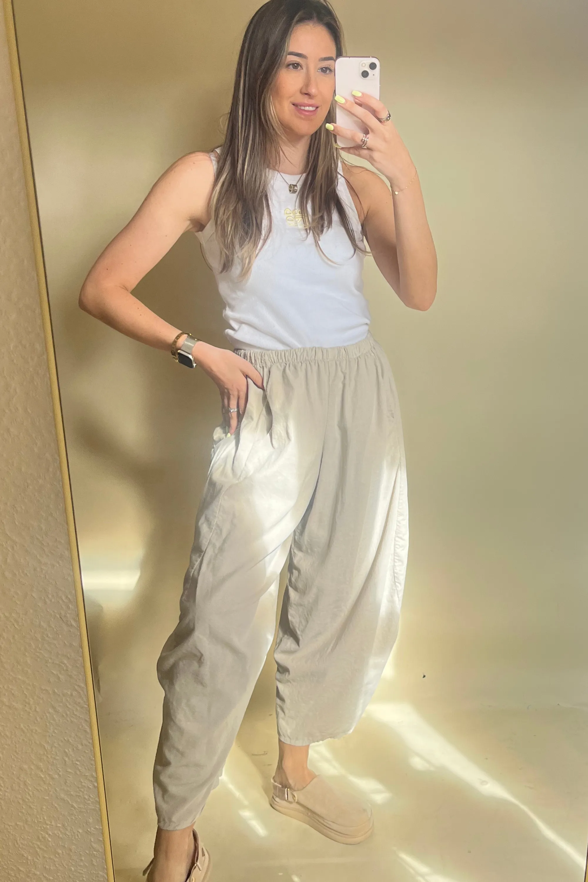 Beige light weird corduroy cocoon pants