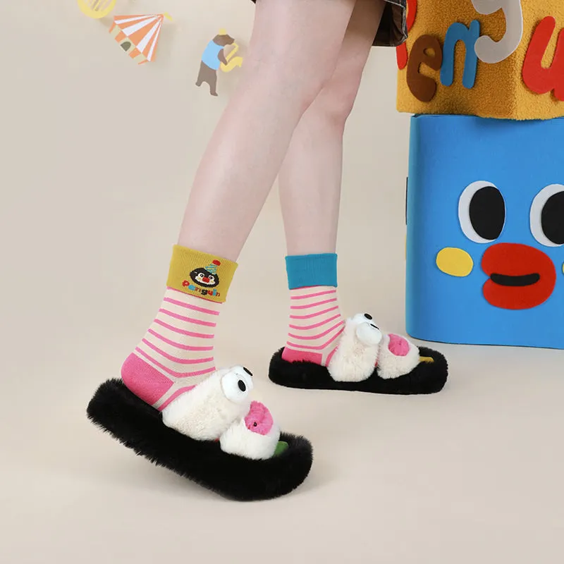 Beligogo Cute Cartoon Penguin and Striped Crew Socks: Soft, Breathable and Anti-Slip for Spring & Fall