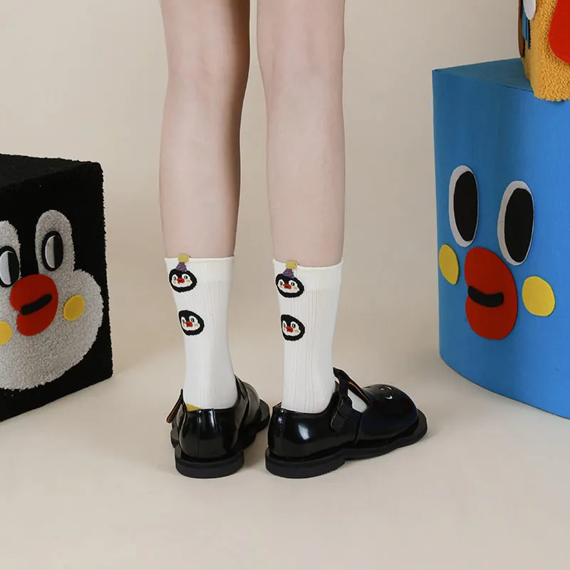 Beligogo Cute Cartoon Penguin and Striped Crew Socks: Soft, Breathable and Anti-Slip for Spring & Fall