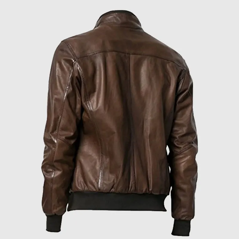 Best Quality Mens Bomber Zipped Smart Leather Jacket